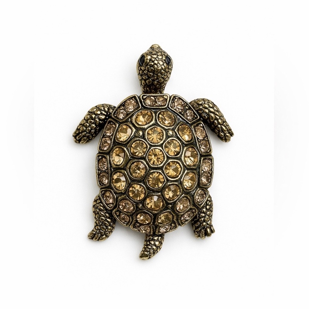 ⚜️💎 Turtleé Elegant Gold Brooch-Pendant With Zirconia 🐢❤️‍🔥